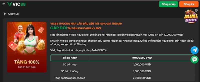 Nạp tiền lần đầu Vic88 càng lớn